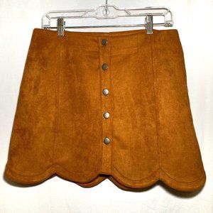 70s-Style Boho Mini Suede Skirt - Scalloped Edge